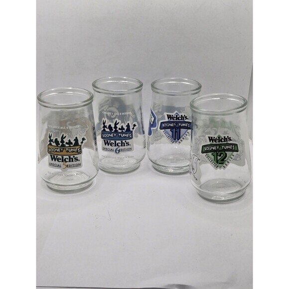 1994 Welch's Looney Tunes Glass Jelly Jars Glasses Set of 4 - Picture 1 of 11